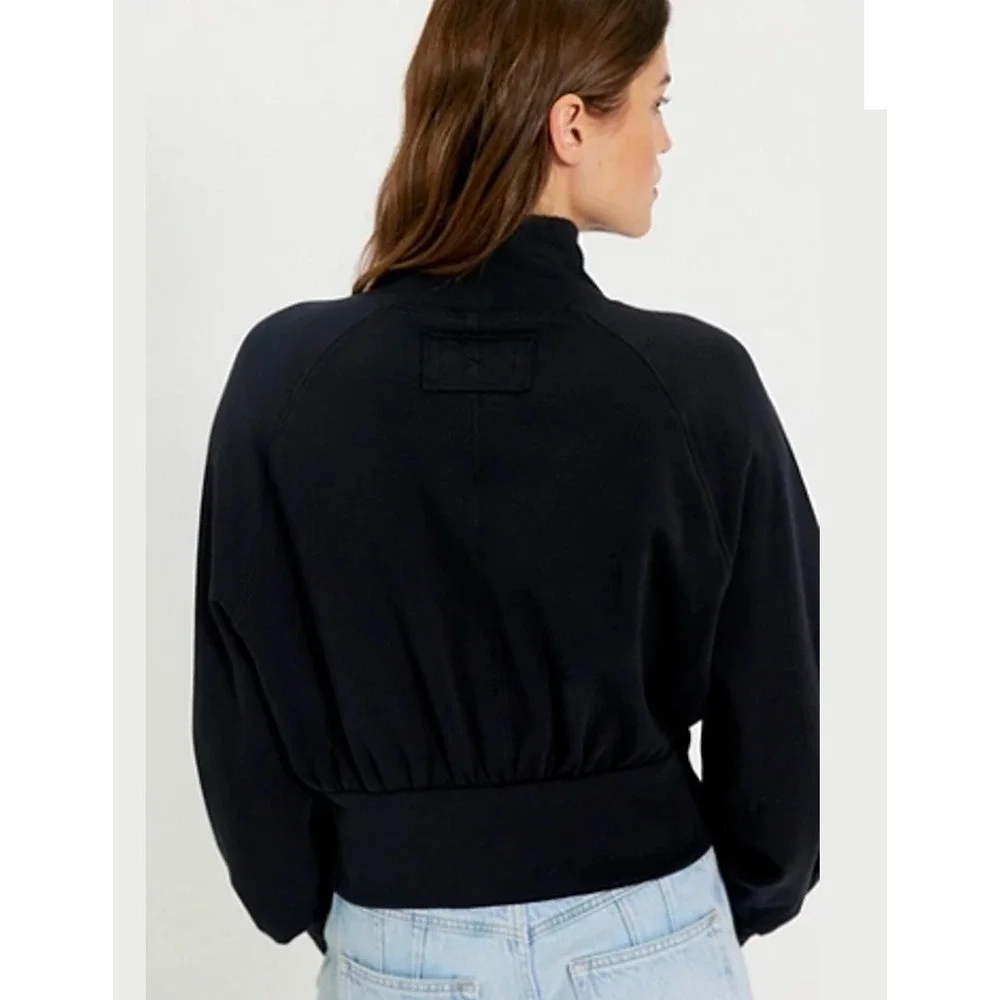 We The Free Free People Black Mock Neck Balloon‎ Sleeve Sweatshirt XL OB1081682